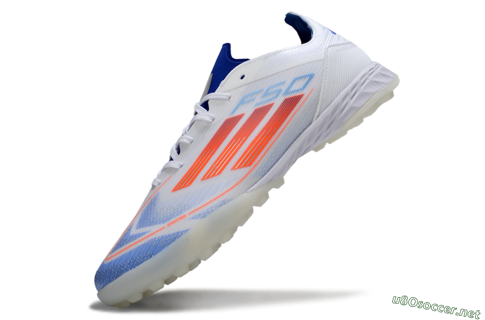 Men's Adidas F50 Pro TF Football Shoes - White/Electric Blue/Fiery Orange 5