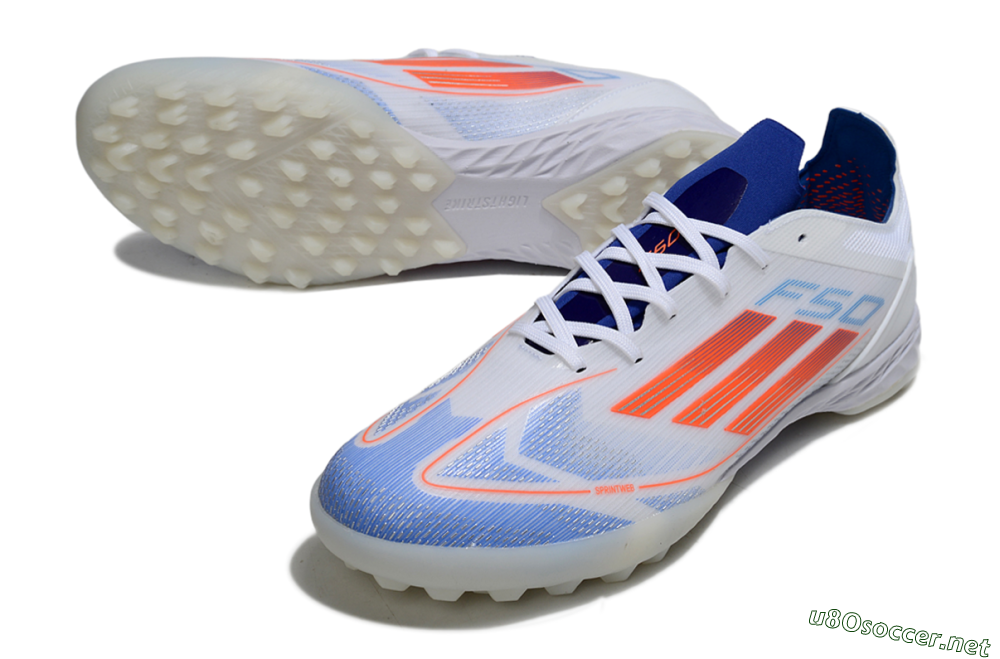 Men's Adidas F50 Pro TF Football Shoes - White/Electric Blue/Fiery Orange 3