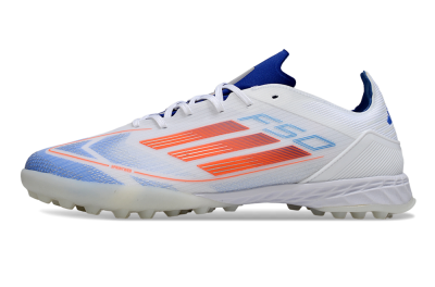 Men's Adidas F50 Pro TF Football Shoes - White/Electric Blue/Fiery Orange