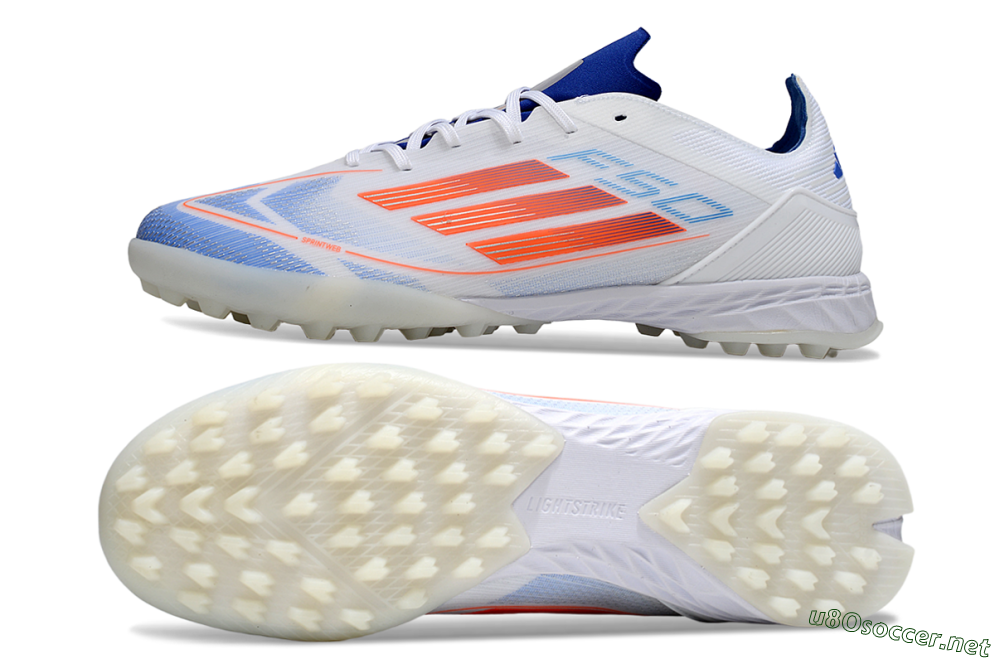 Men's Adidas F50 Pro TF Football Shoes - White/Electric Blue/Fiery Orange 1