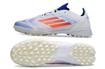 Men's Adidas F50 Pro TF Football Shoes - White/Electric Blue/Fiery Orange