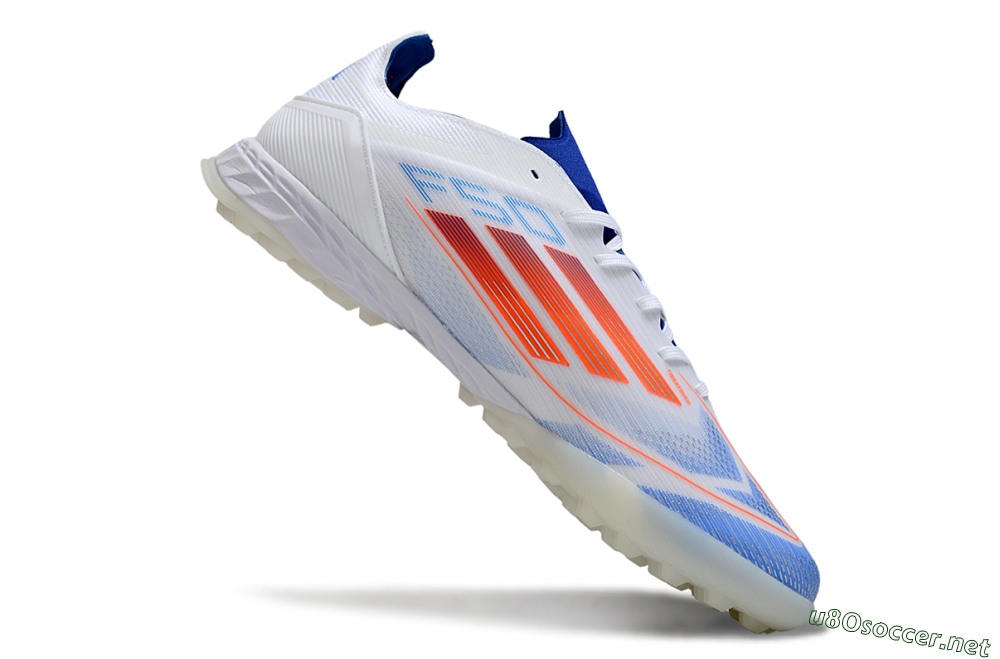 Men's Adidas F50 Pro TF Football Shoes - White/Electric Blue/Fiery Orange 4