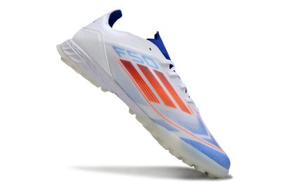 Men's Adidas F50 Pro TF Football Shoes - White/Electric Blue/Fiery Orange