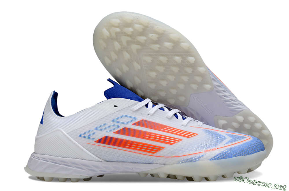 Men's Adidas F50 Pro TF Football Shoes - White/Electric Blue/Fiery Orange 2