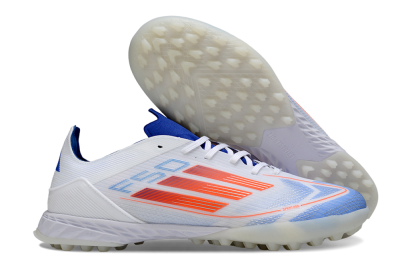 Men's Adidas F50 Pro TF Football Shoes - White/Electric Blue/Fiery Orange