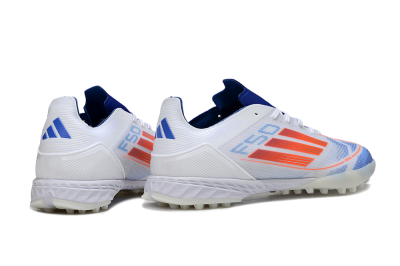 Men's Adidas F50 Pro TF Football Shoes - White/Electric Blue/Fiery Orange