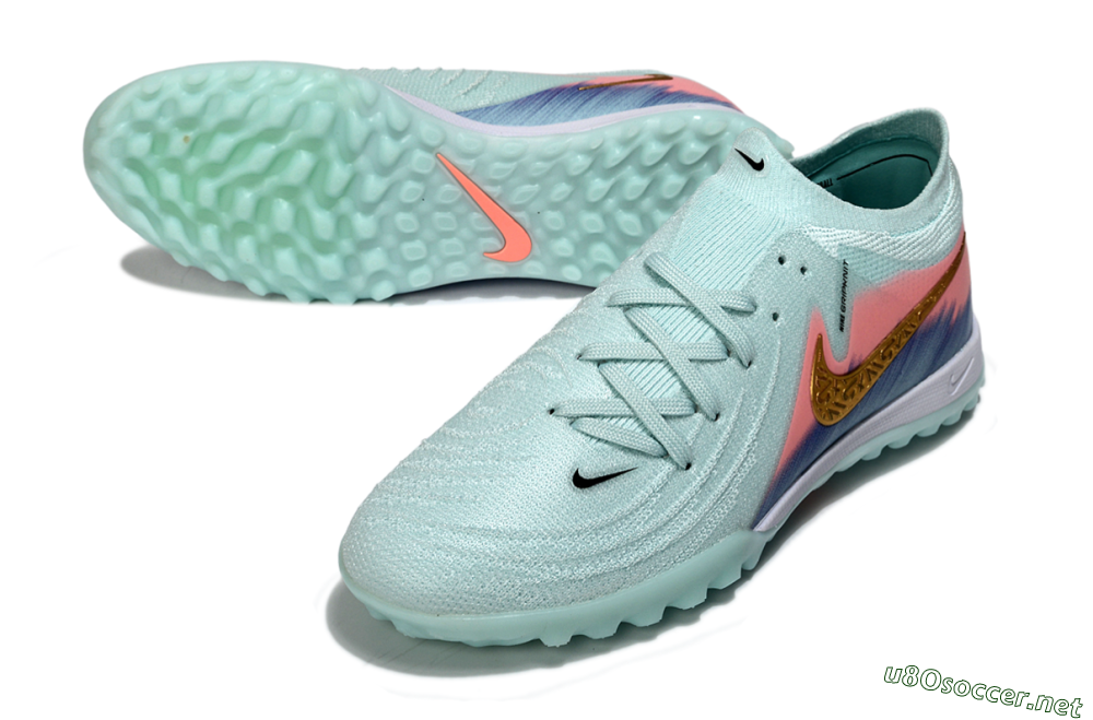 Men's Nike Phantom GX 2 Elite TF Football Shoes - Aqua/Peach Burst/Deep Blue 3