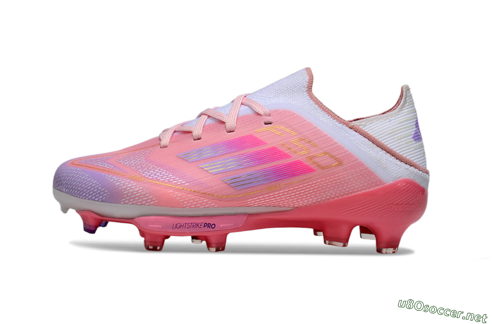 Kids Adidas F50 Elite Lightstrike Pro FG Football Boots - Pink/Soft Pink/Gradient Purple 2