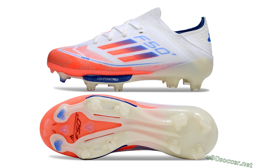Kids Adidas F50 Elite Lightstrike Pro FG Football Boots - White/Coral/Blue 1