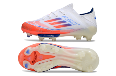 Kids Adidas F50 Elite Lightstrike Pro FG Football Boots - White/Coral/Blue