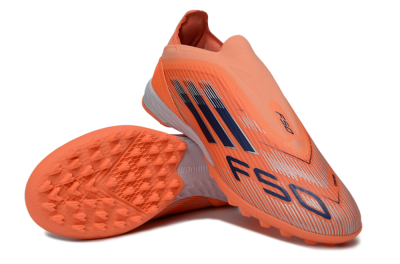 Unisex Adidas F50 Elite Laceless TF Football Shoes - Peach/Coral Burst/Deep Ocean