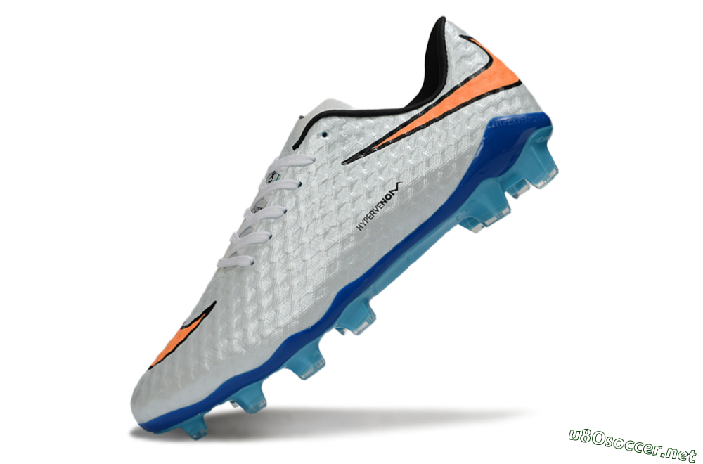 Men's Nike Hypervenom Phantom FG Football Boots - White/Electric Blue/Flame Orange 6