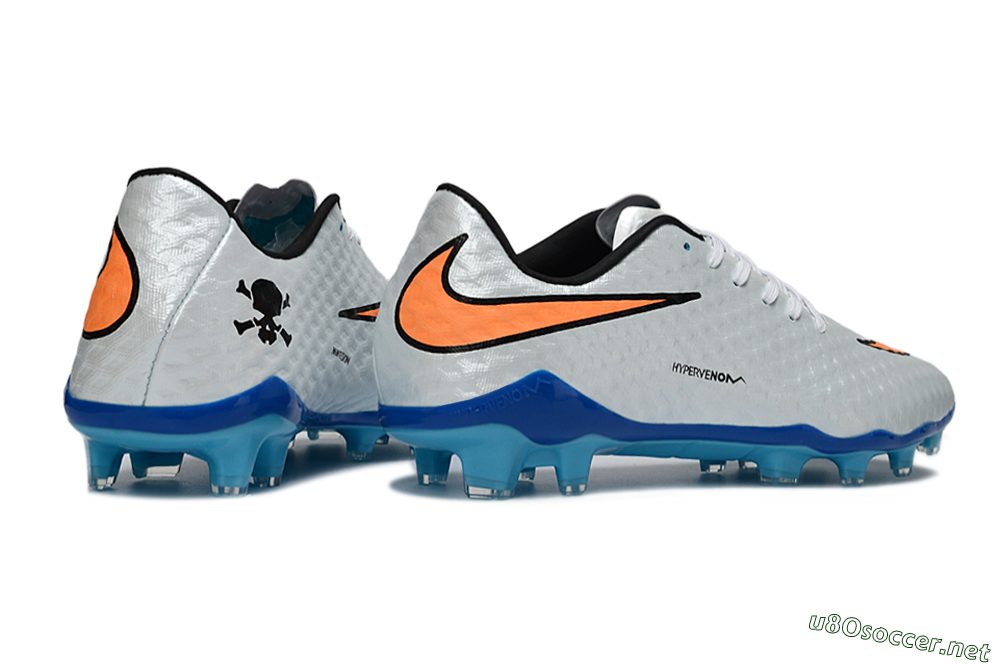 Men's Nike Hypervenom Phantom FG Football Boots - White/Electric Blue/Flame Orange 7