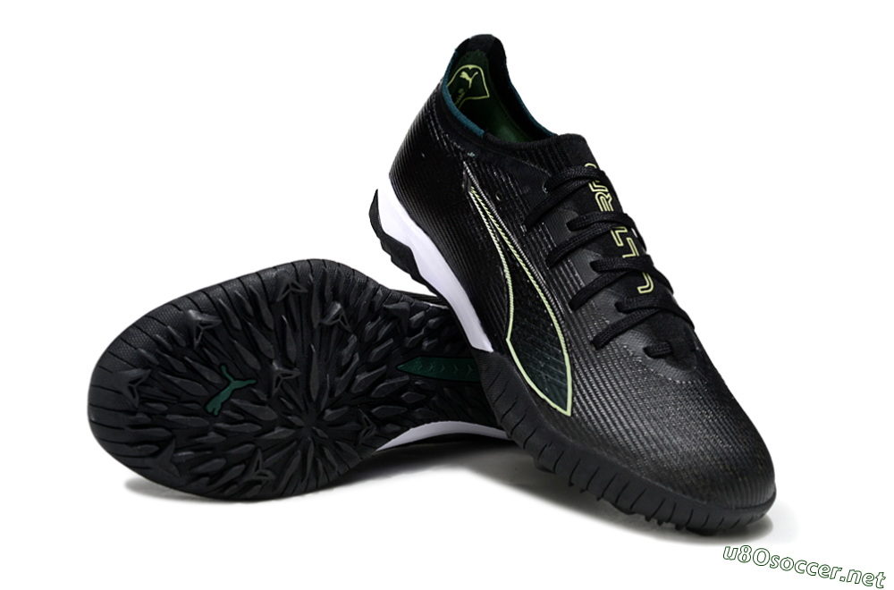 Men's Puma Ultra Ultimate TF Football Shoes - Black/Emerald Glint/White Shine 3