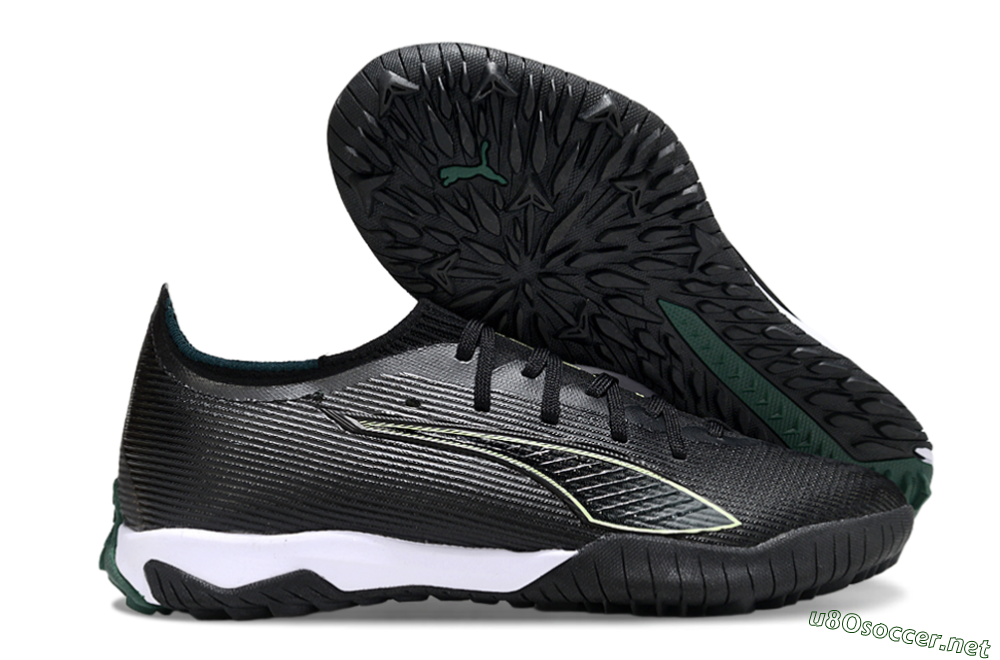 Men's Puma Ultra Ultimate TF Football Shoes - Black/Emerald Glint/White Shine 2