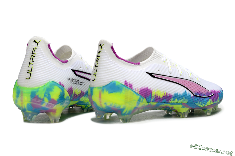 Men's Puma Ultra Ultimate FG Football Boots - White/Vibrant Purple/Cyber Yellow 6
