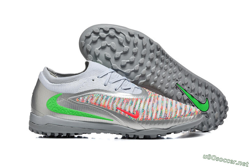Men's Nike Phantom 6 Low Elite TF Football Shoes - Gray/Vibrant Green/Red Pop 2