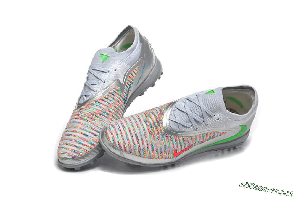 Men's Nike Phantom 6 Low Elite TF Football Shoes - Gray/Vibrant Green/Red Pop 6