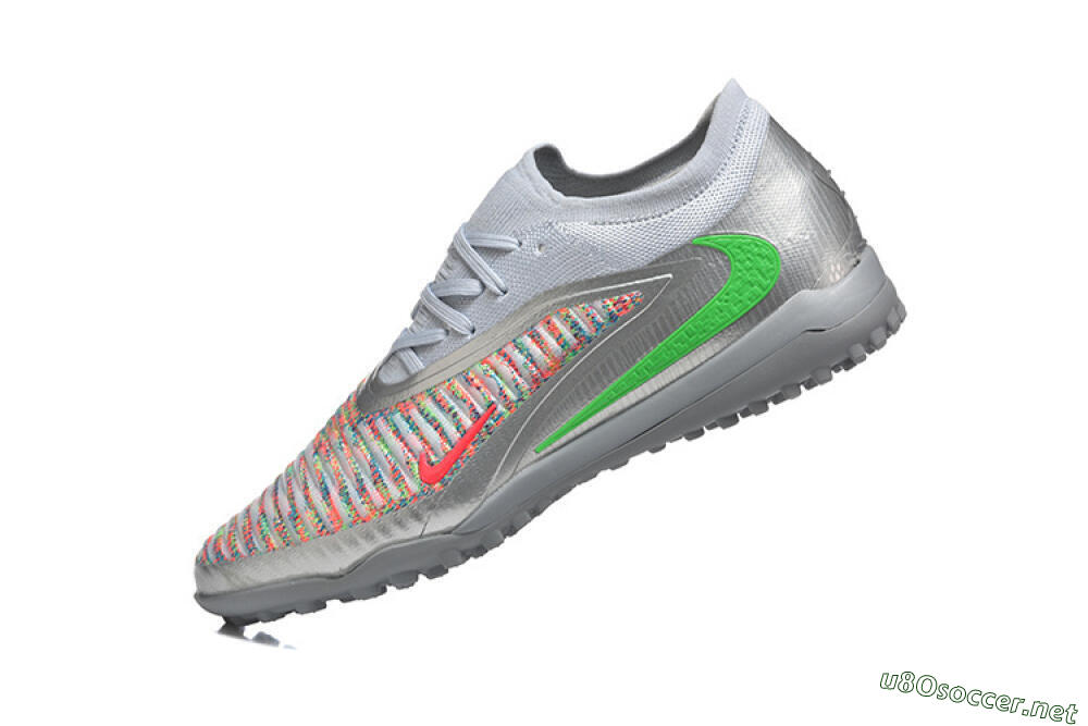 Men's Nike Phantom 6 Low Elite TF Football Shoes - Gray/Vibrant Green/Red Pop 8