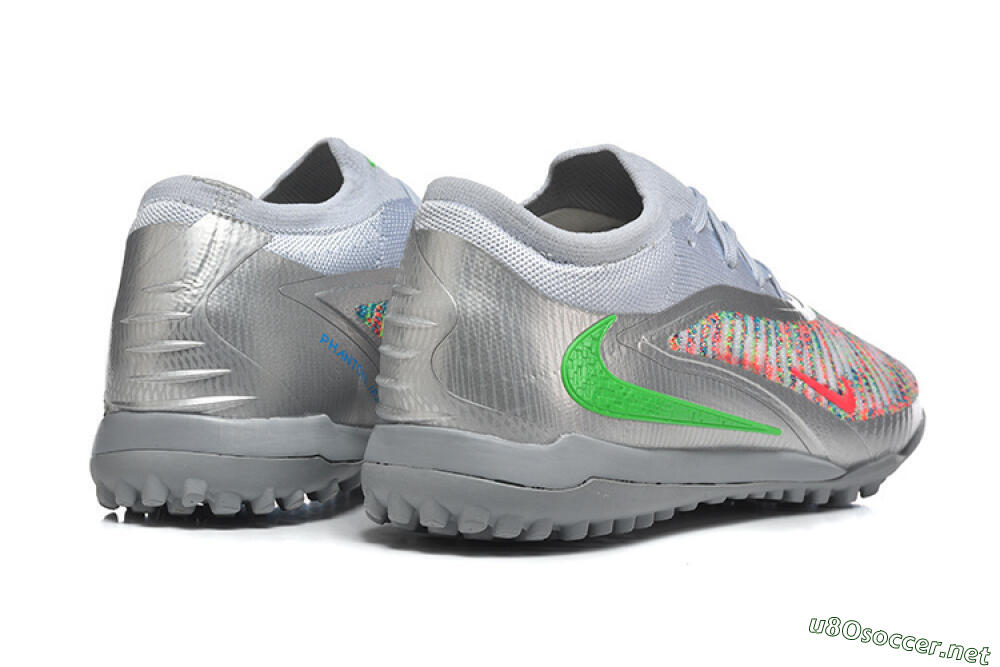 Men's Nike Phantom 6 Low Elite TF Football Shoes - Gray/Vibrant Green/Red Pop 9