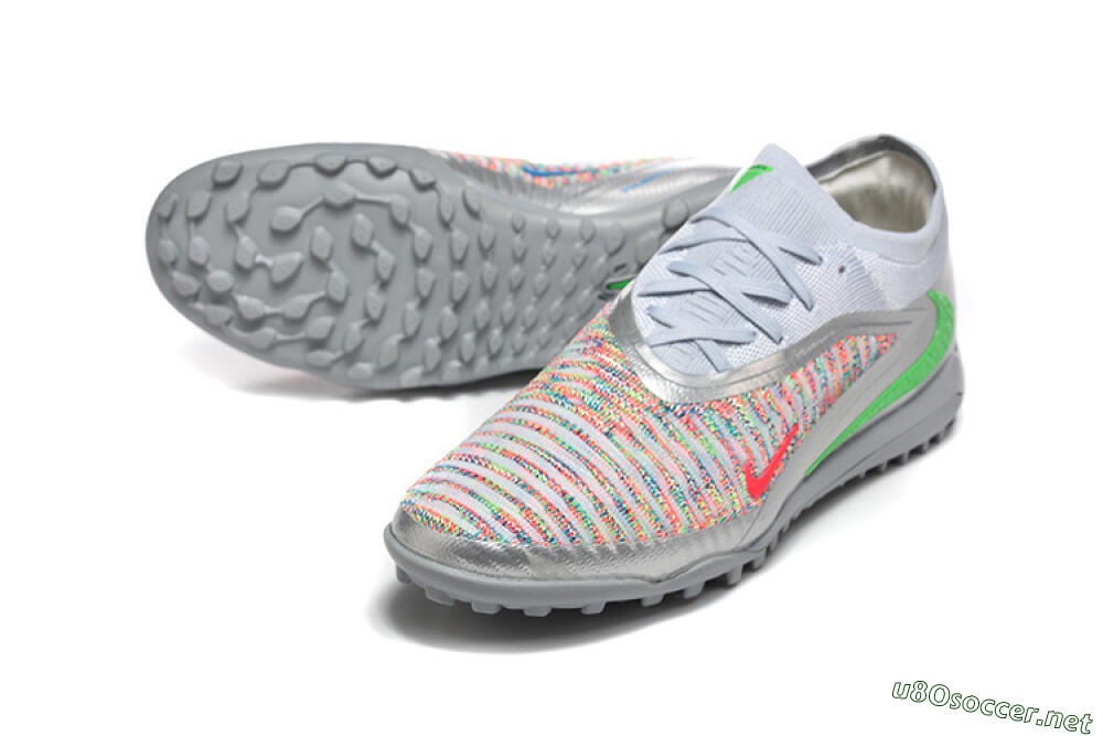 Men's Nike Phantom 6 Low Elite TF Football Shoes - Gray/Vibrant Green/Red Pop 3