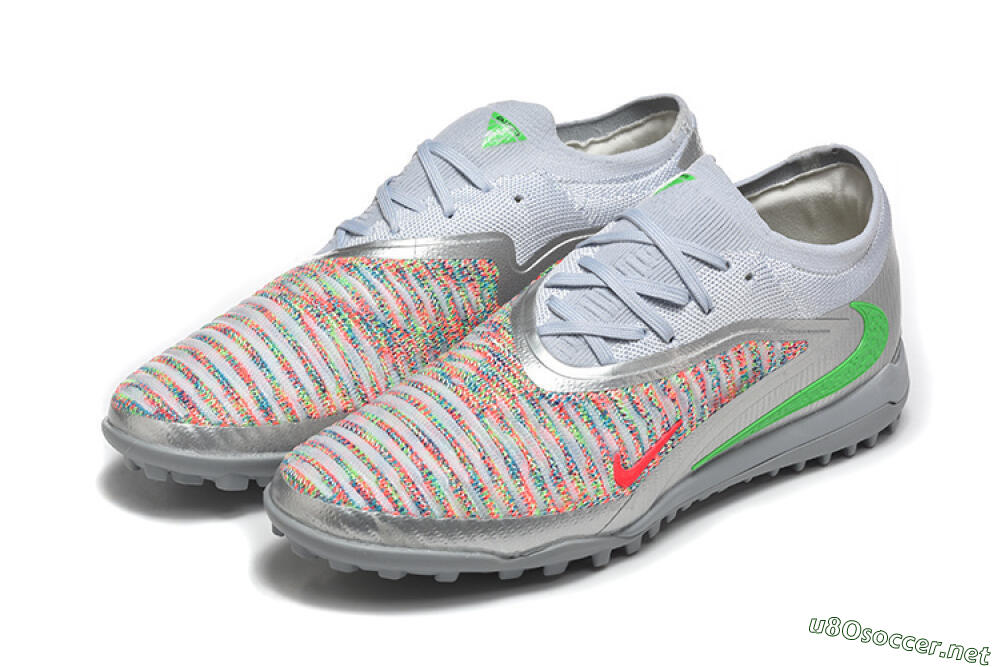 Men's Nike Phantom 6 Low Elite TF Football Shoes - Gray/Vibrant Green/Red Pop 5