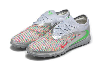 Men's Nike Phantom 6 Low Elite TF Football Shoes - Gray/Vibrant Green/Red Pop