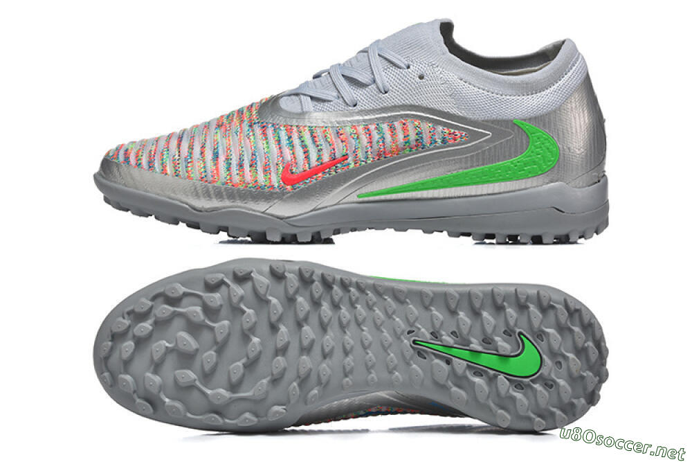 Men's Nike Phantom 6 Low Elite TF Football Shoes - Gray/Vibrant Green/Red Pop 1