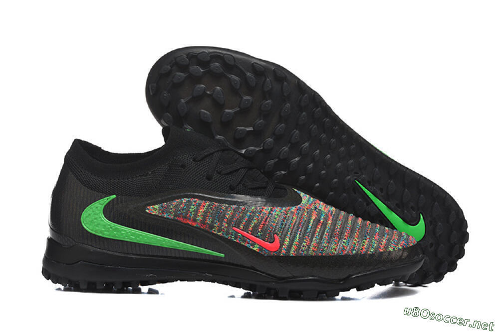 Men's Nike Phantom 6 Low Elite TF Football Shoes - Black/Vibrant Green/Hyper Red 2