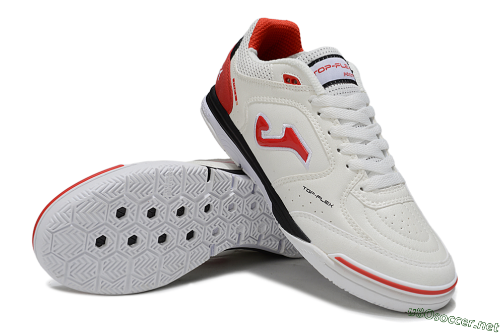 Men's Joma Top Flex IC Football Shoes - White/Vibrant Red/Black 3