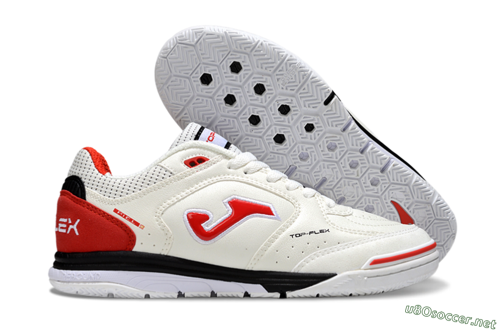 Men's Joma Top Flex IC Football Shoes - White/Vibrant Red/Black 2