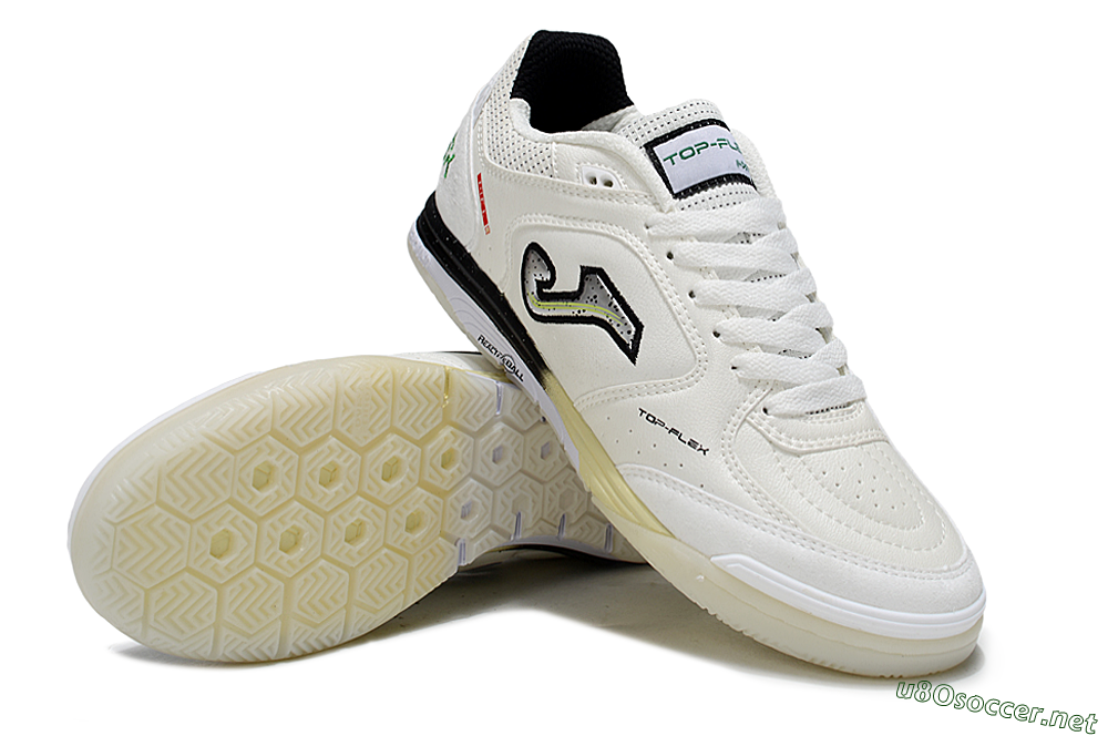 Men's Joma Top Flex IC Football Shoes - White/Black/Green 3