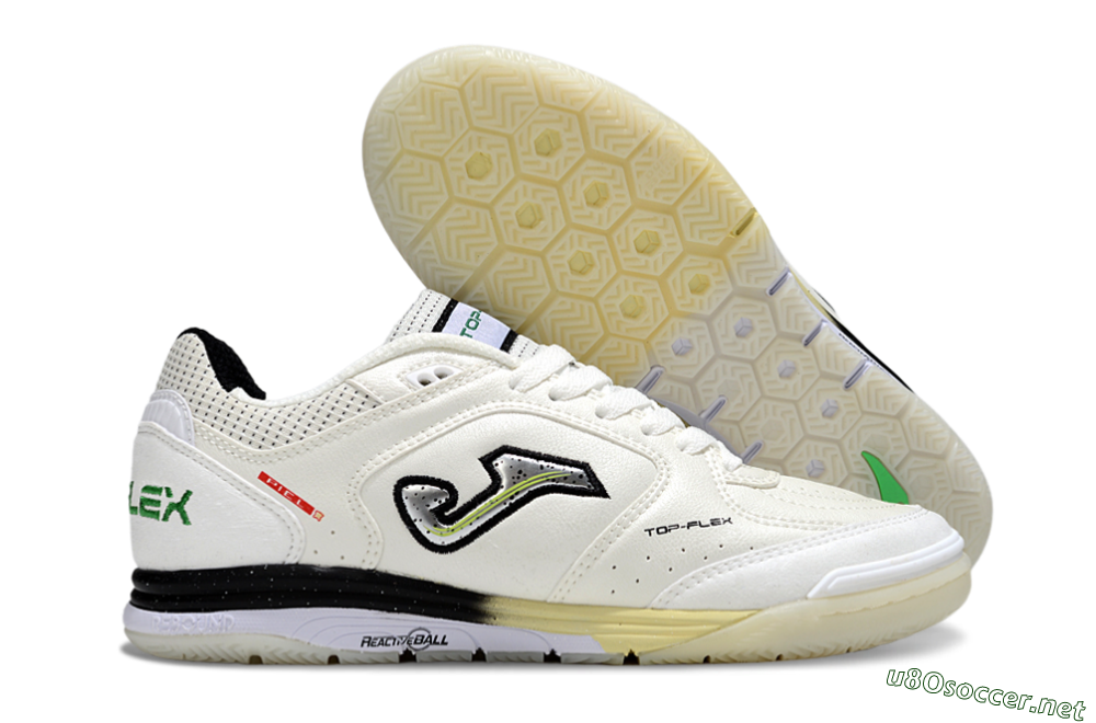 Men's Joma Top Flex IC Football Shoes - White/Black/Green 2