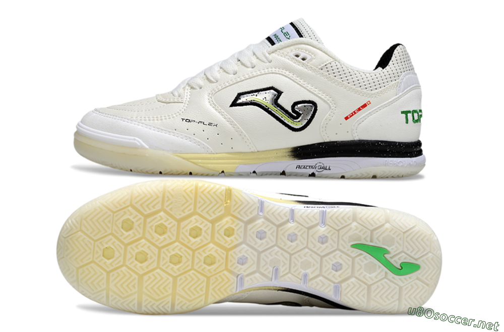 Men's Joma Top Flex IC Football Shoes - White/Black/Green 1