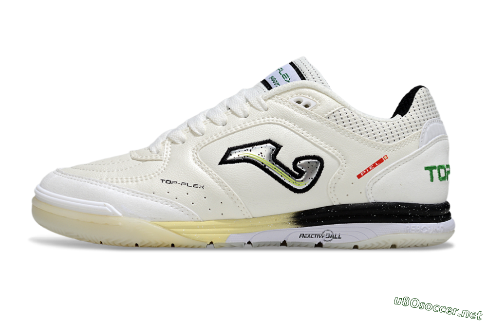 Men's Joma Top Flex IC Football Shoes - White/Black/Green 0