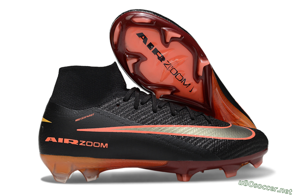 Unisex Nike Air Zoom Mercurial Superfly 10 Elite FG Football Boots - Black/Electric Orange/Crimson Red 2