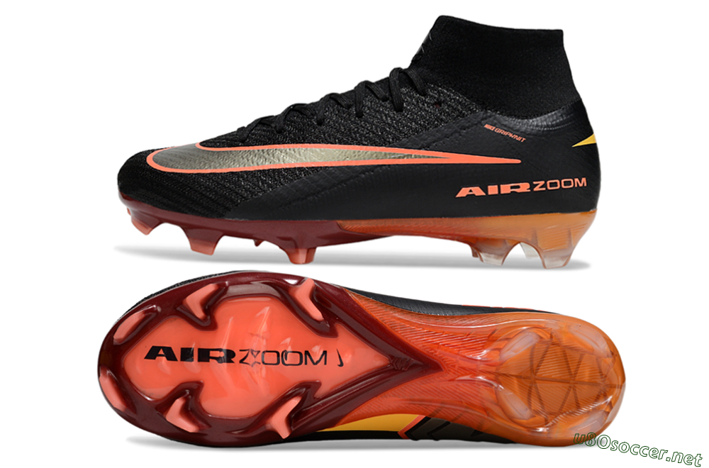 Unisex Nike Air Zoom Mercurial Superfly 10 Elite FG Football Boots - Black/Electric Orange/Crimson Red 1