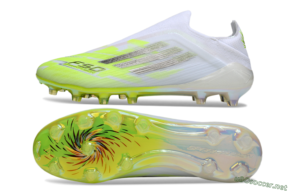 Men's Adidas F50 Pro Laceless FG Football Boots - Yellow/Lime Burst/Iridescent White 1