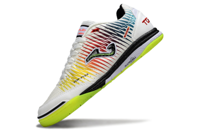 Men's Joma Top Flex IC Football Shoes - White/Lime Green/Rainbow Gradient