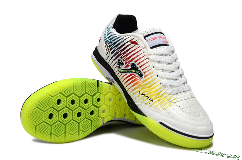 Men's Joma Top Flex IC Football Shoes - White/Lime Green/Rainbow Gradient 3