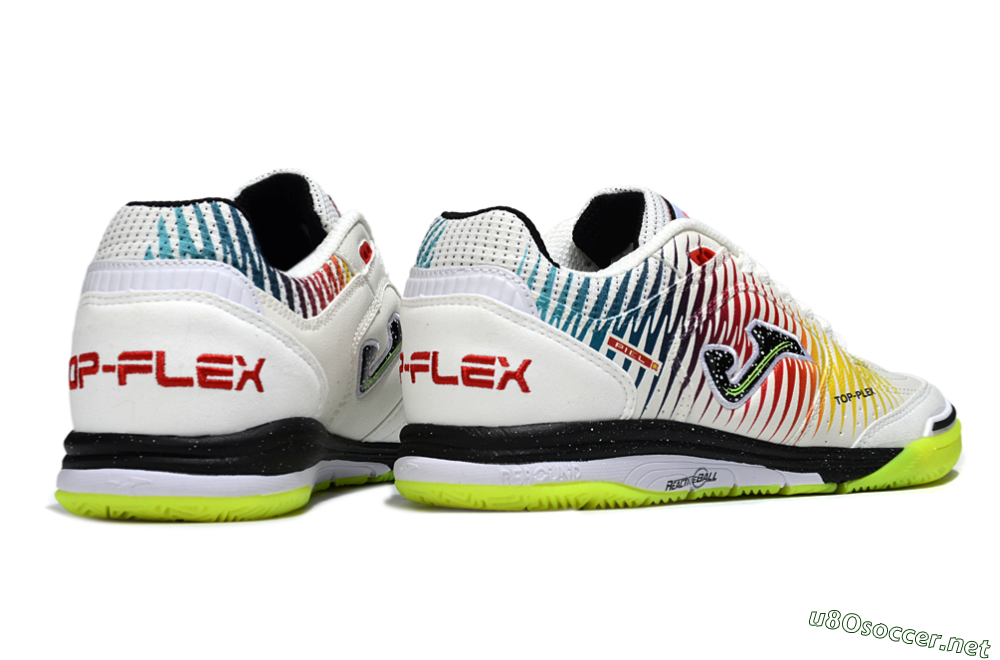 Men's Joma Top Flex IC Football Shoes - White/Lime Green/Rainbow Gradient 6