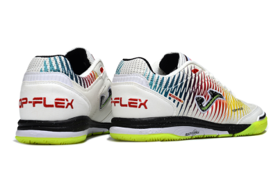 Men's Joma Top Flex IC Football Shoes - White/Lime Green/Rainbow Gradient