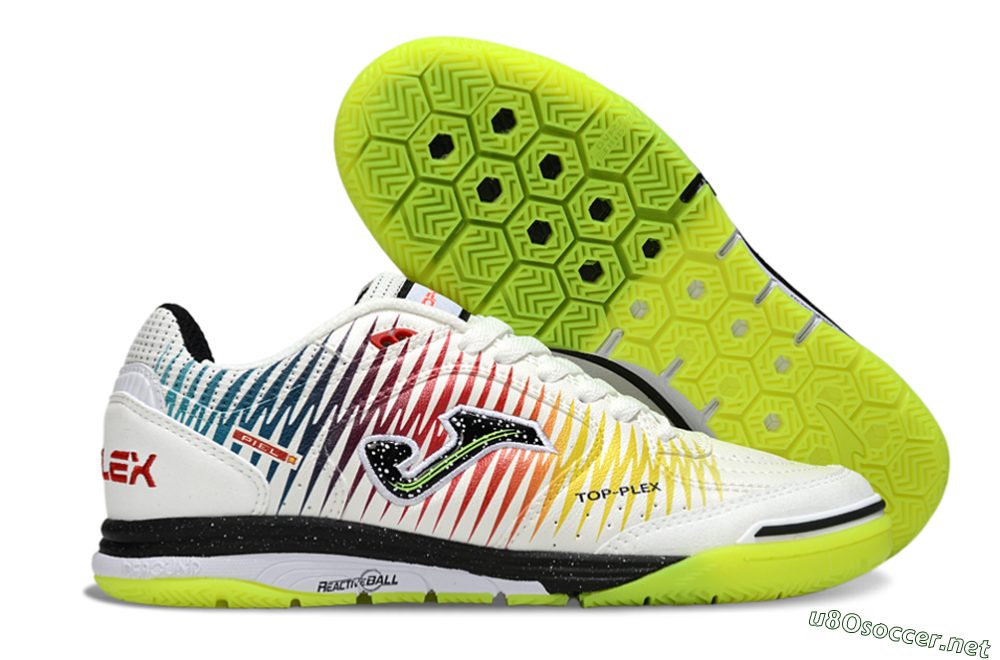 Men's Joma Top Flex IC Football Shoes - White/Lime Green/Rainbow Gradient 2