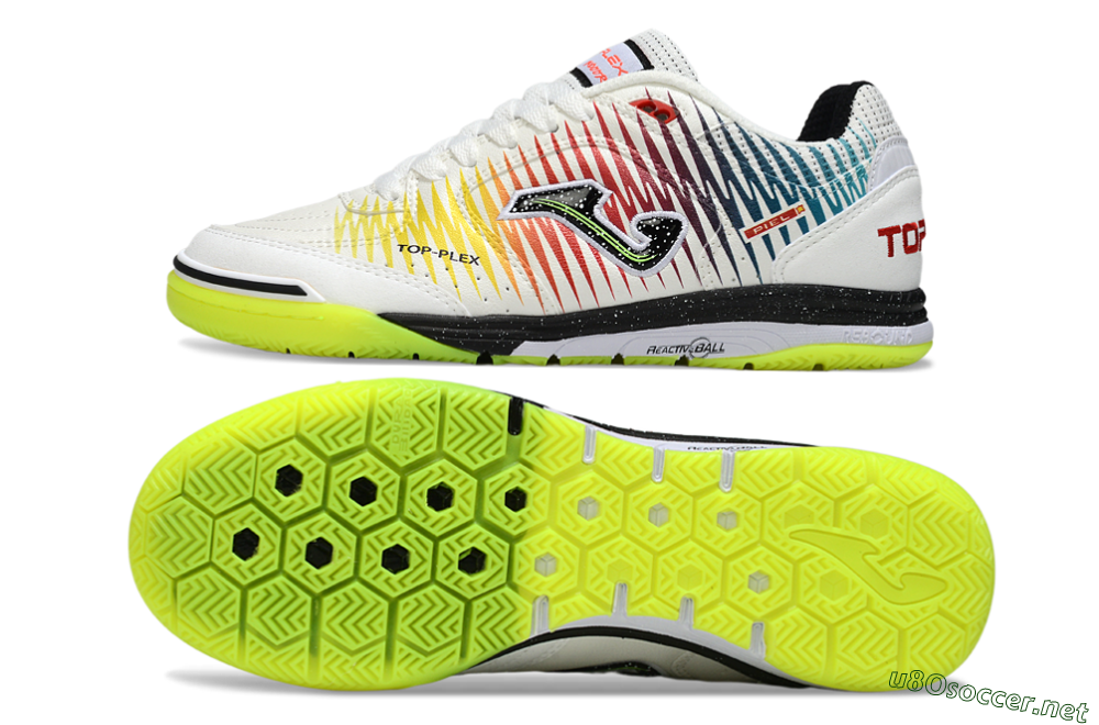 Men's Joma Top Flex IC Football Shoes - White/Lime Green/Rainbow Gradient 1