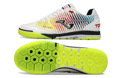 Men's Joma Top Flex IC Football Shoes - White/Lime Green/Rainbow Gradient
