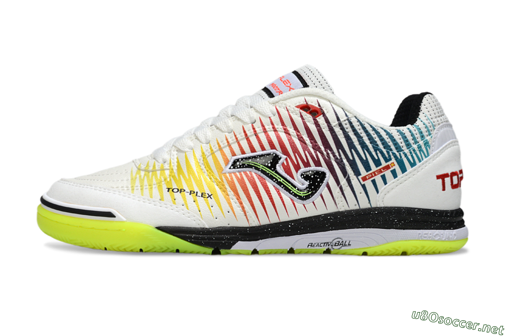 Men's Joma Top Flex IC Football Shoes - White/Lime Green/Rainbow Gradient 0