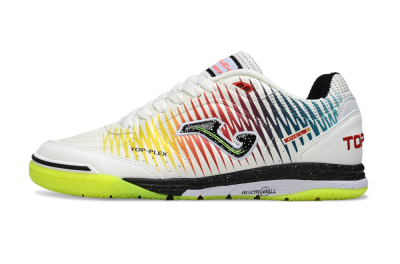Men's Joma Top Flex IC Football Shoes - White/Lime Green/Rainbow Gradient