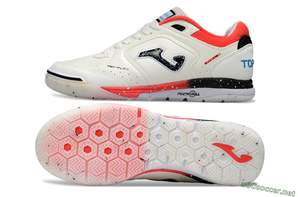 Men's Joma Top Flex IC Football Shoes - White/Vibrant Red/Black 1