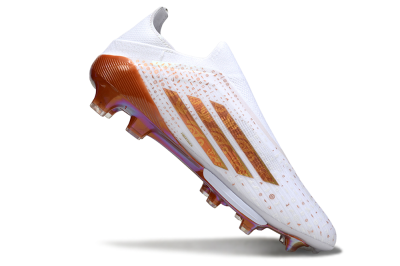 Men's Adidas F50 Lightstrike Pro Laceless FG Football Boots - White/Amber Glow/Metallic Orange