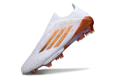 Men's Adidas F50 Lightstrike Pro Laceless FG Football Boots - White/Amber Glow/Metallic Orange